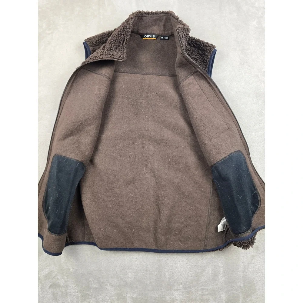 Orvis Mad River Fleece Vest Mens M Brown Sherpa Full Zip Outdoor Layer Fish 25ZE